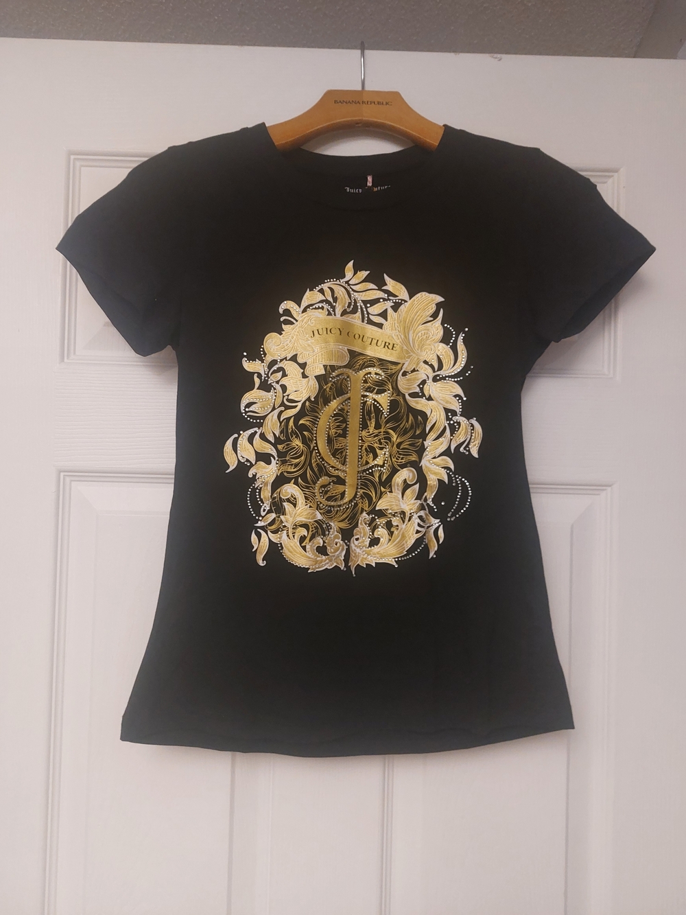 Juicy Couture Black Tee with Gold Foil Crest